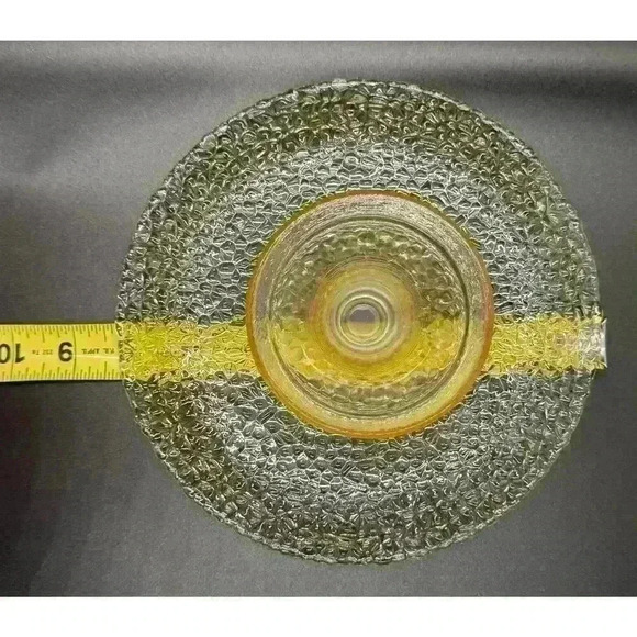 Vetropuro Gold Amber Glass 8 1/4” Diameter Pedestal Textured Dessert Stand Plate - Picture 9 of 9